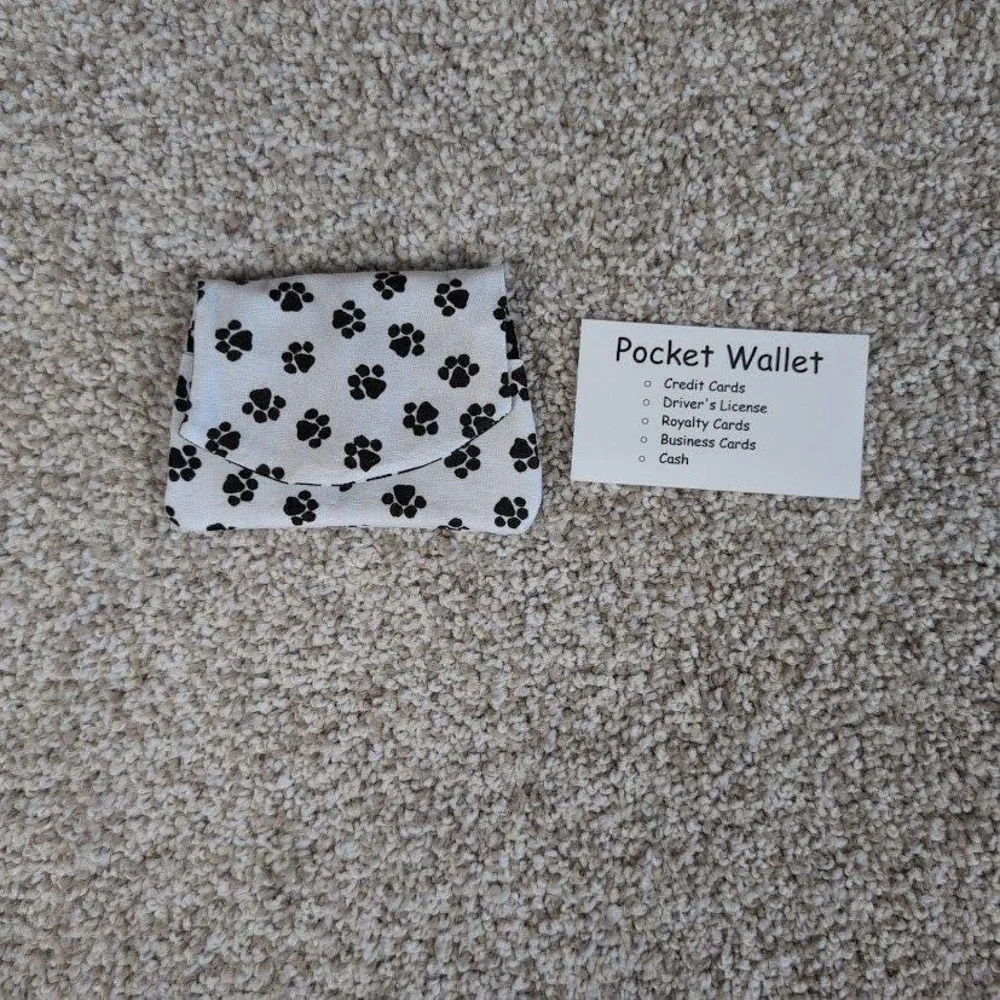 Pocket Wallet Credit‎ Card White Paw Print Polka Dot Small Purse Black White